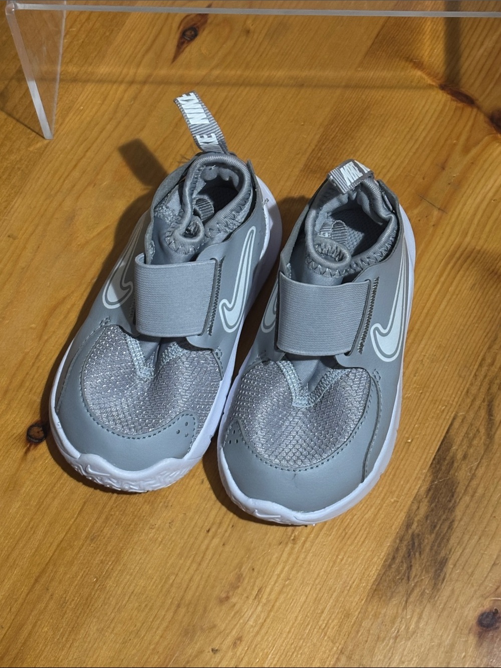 Nike Kids Grey Slip-On Sneakers with Hook-and-Loop Strap 6C